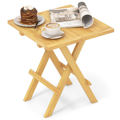 Mesa de centro cuadrada de madera de teca con patas en forma de X y tablero de listones