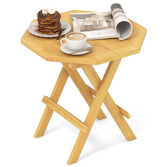 Teak Wood Octagon Coffee Table with X-shaped Legs and Slatted Tabletop - Tampa Home & Garden Store