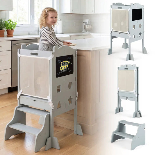 Foldable toddler step stool with chalkboard panels, 2-step gray frame DirectDeals on Tampa Home & Garden Store