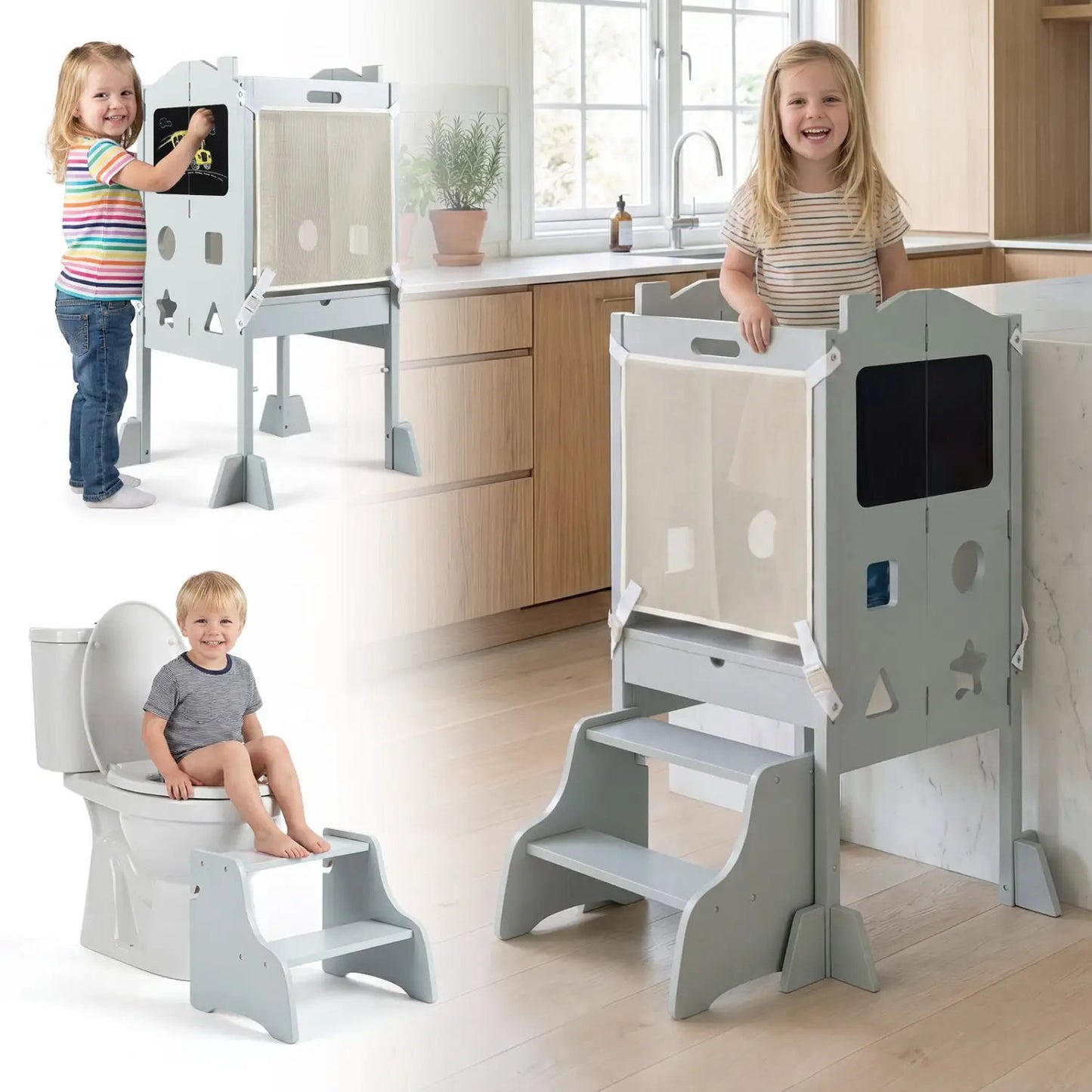 Foldable Toddler Step Stool with Chalkboards