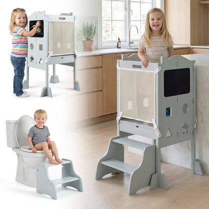 Foldable Toddler Step Stool with Chalkboards