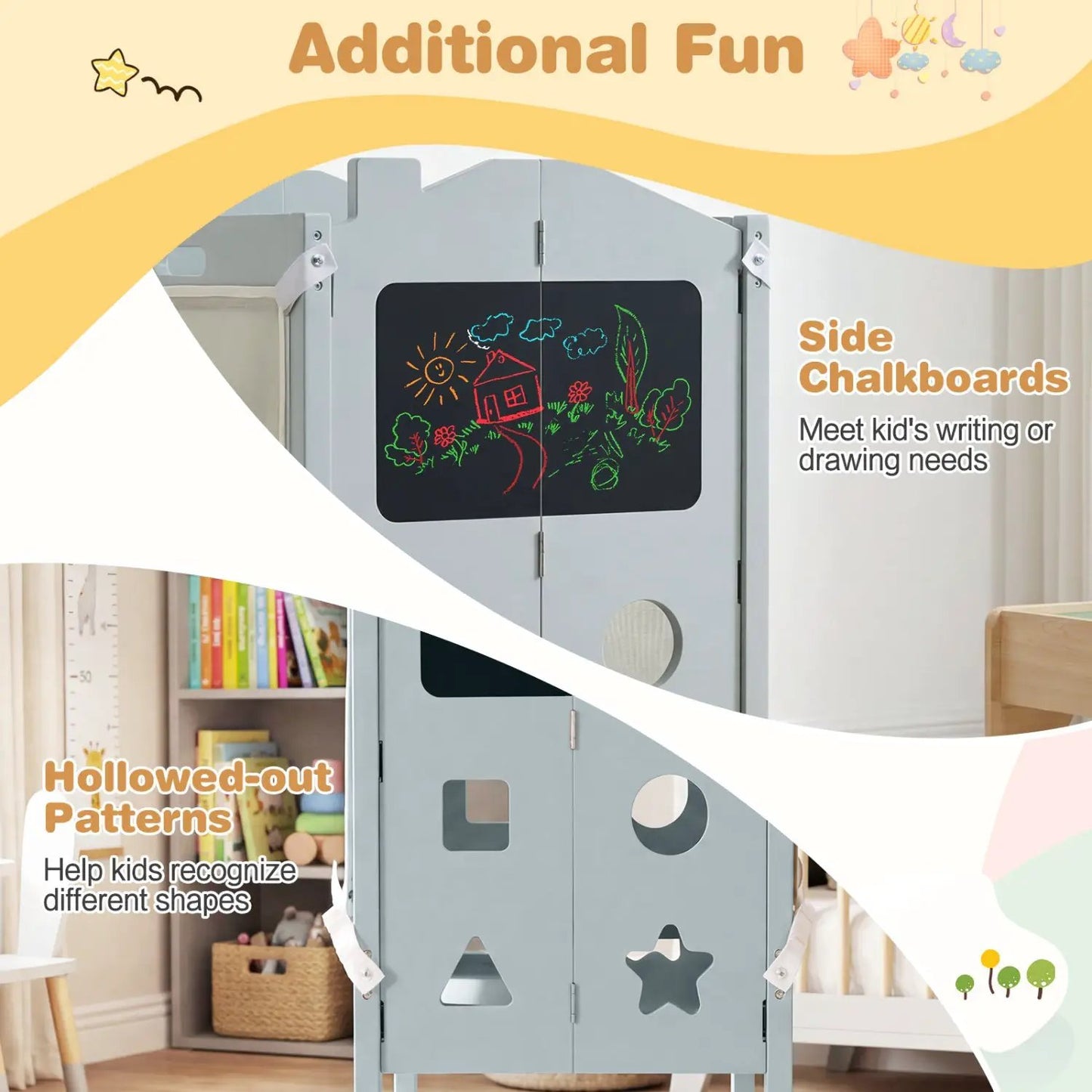 Foldable Toddler Step Stool with Chalkboards