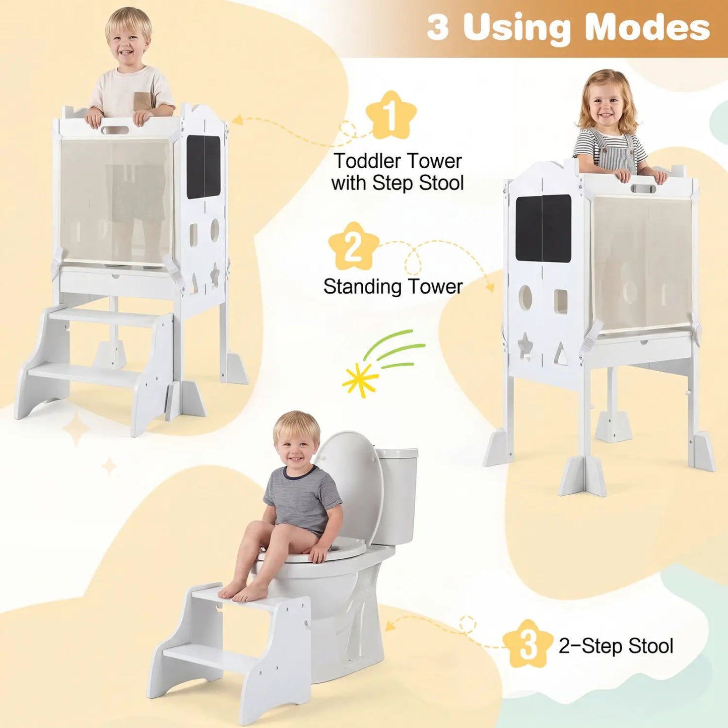 Foldable Toddler Step Stool with Chalkboards