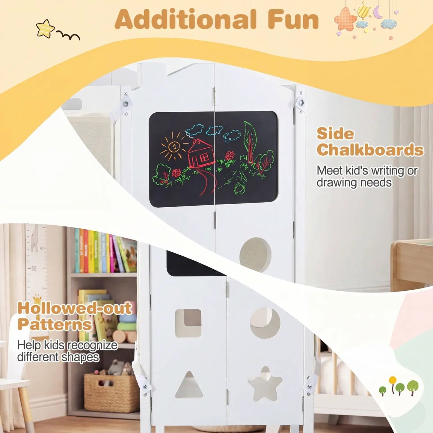 Foldable Toddler Step Stool with Chalkboards