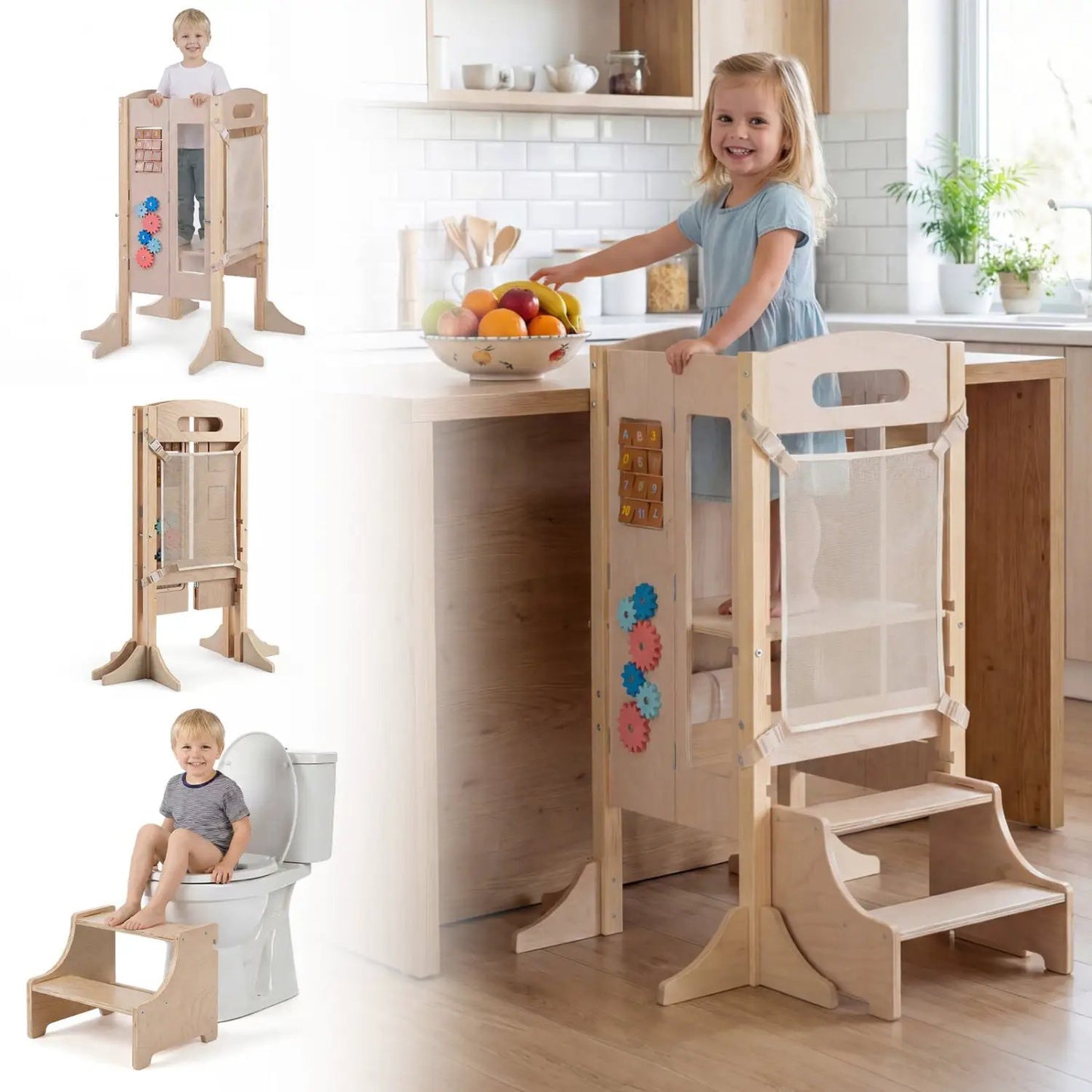 Foldable Toddler Step Stool Wooden Kitchen Tower