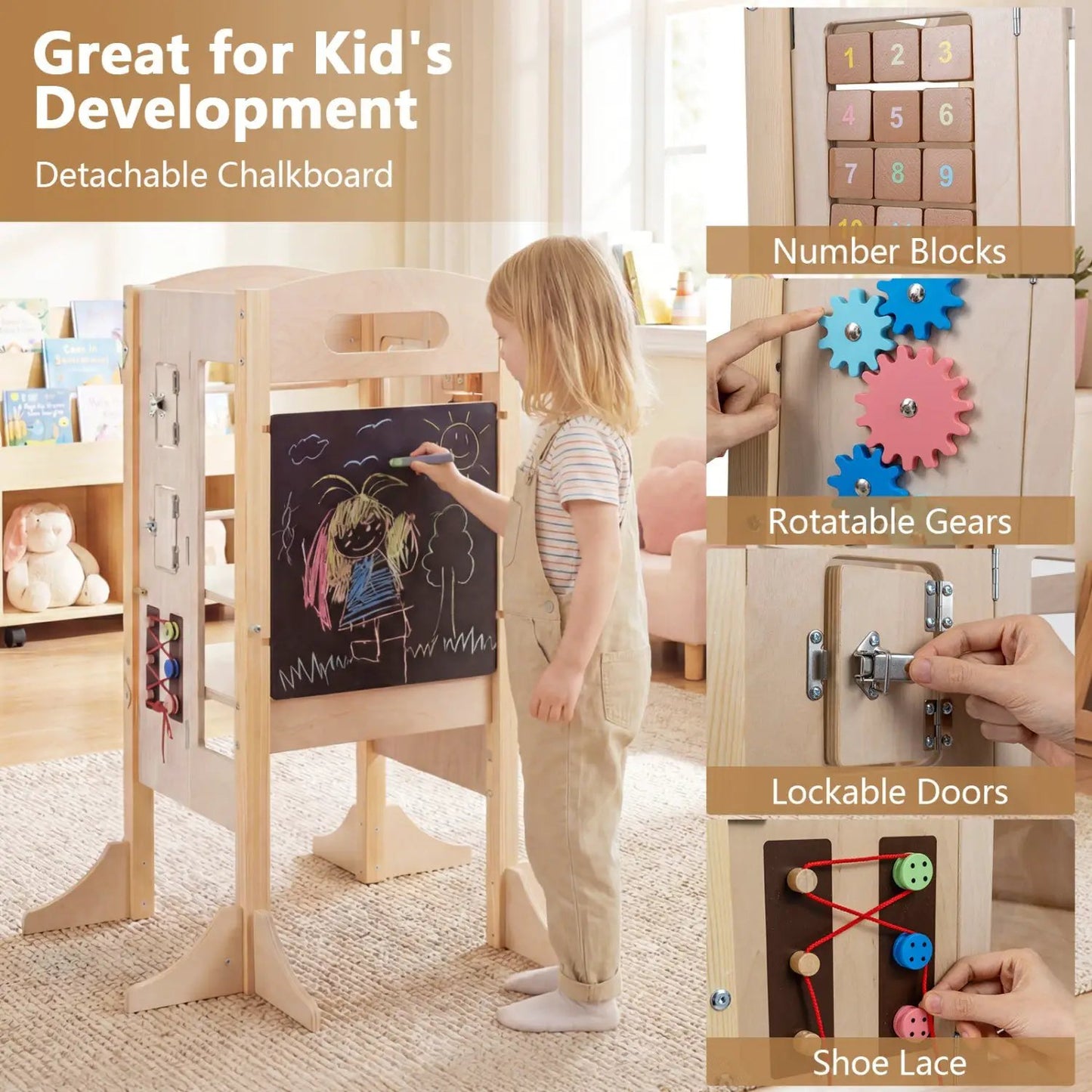 Foldable Toddler Step Stool Wooden Kitchen Tower