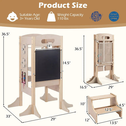Foldable Toddler Step Stool Wooden Kitchen Tower