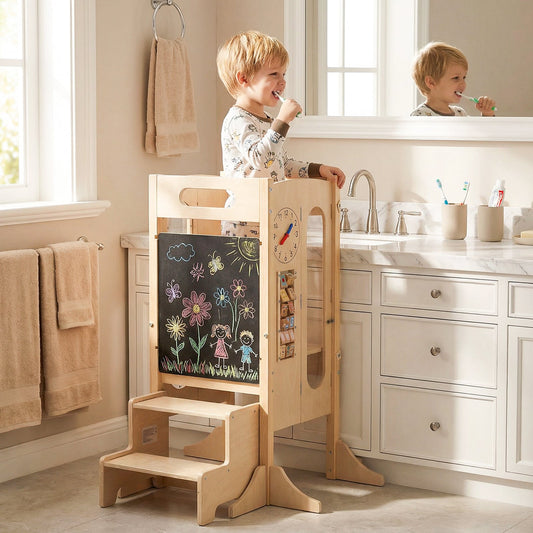 Foldable Toddler Tower with 2-Step Stool and Safety Net for 3+ Years Old - Tampa Home & Garden Store