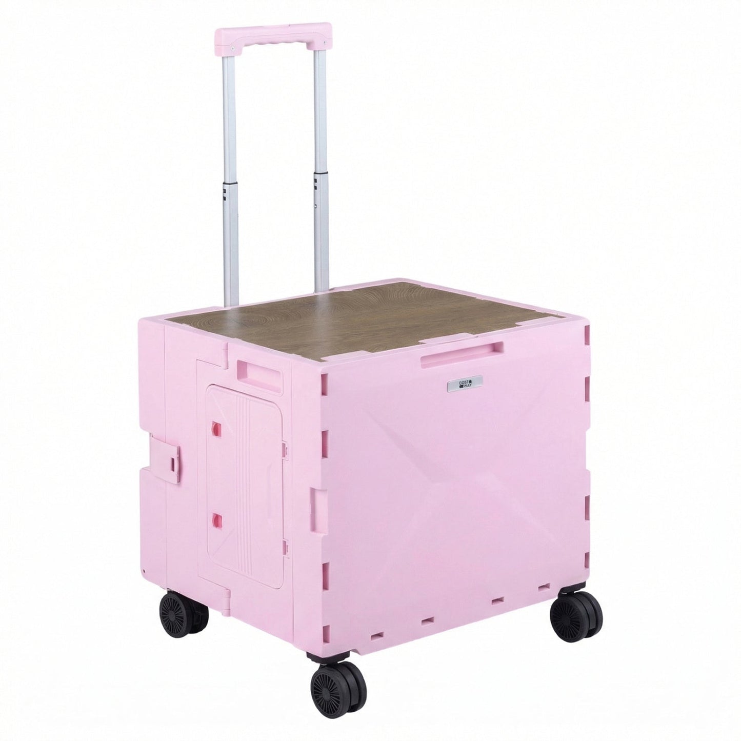 Foldable Utility Cart GemGear pink with wood-grain top and 4 wheels on Tampa Home & Garden Store