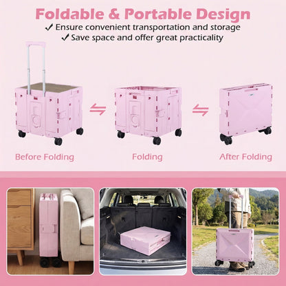 Foldable utility cart GemGear pink with four rotating wheels and cup holder on Tampa Home & Garden Store