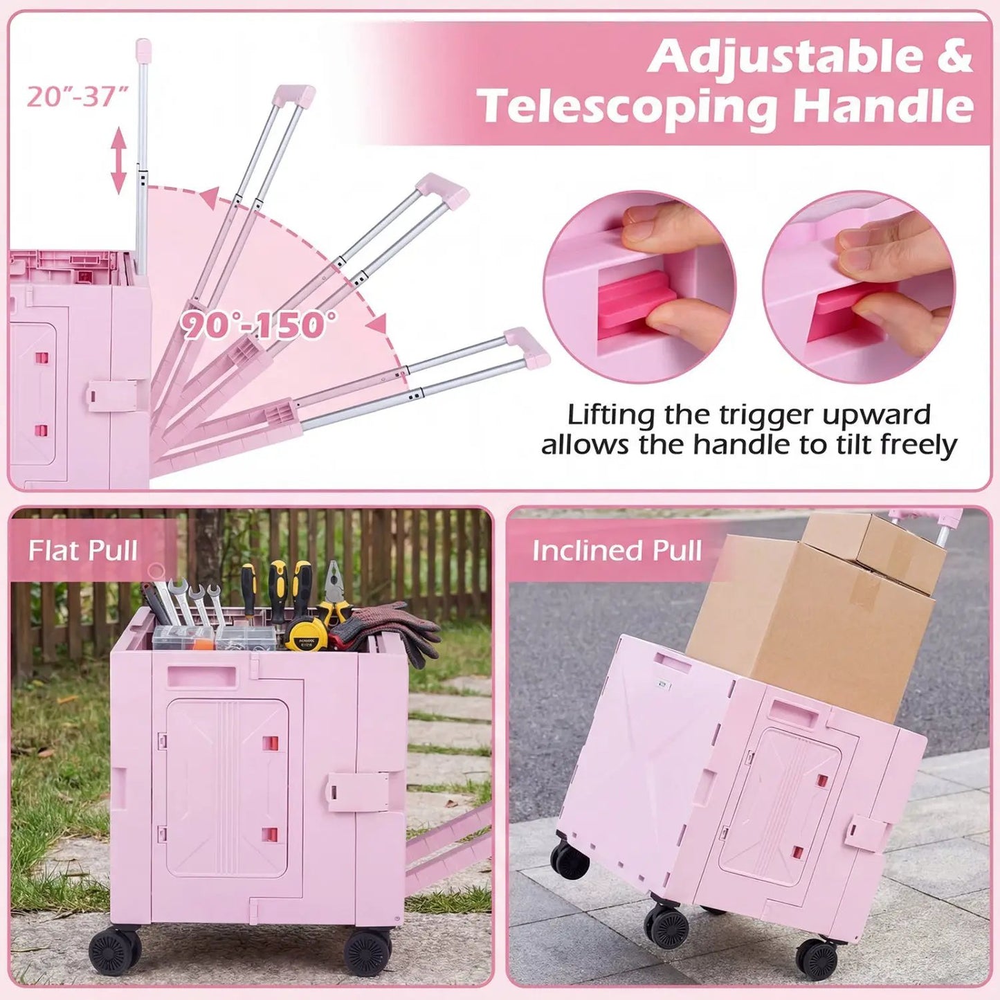 Foldable Utility Cart with Cup Holder and Wheels