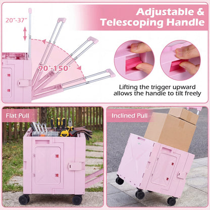 GemGear pink foldable utility cart with 4 rotating wheels and cup holder adjustable handle on Tampa Home & Garden Store
