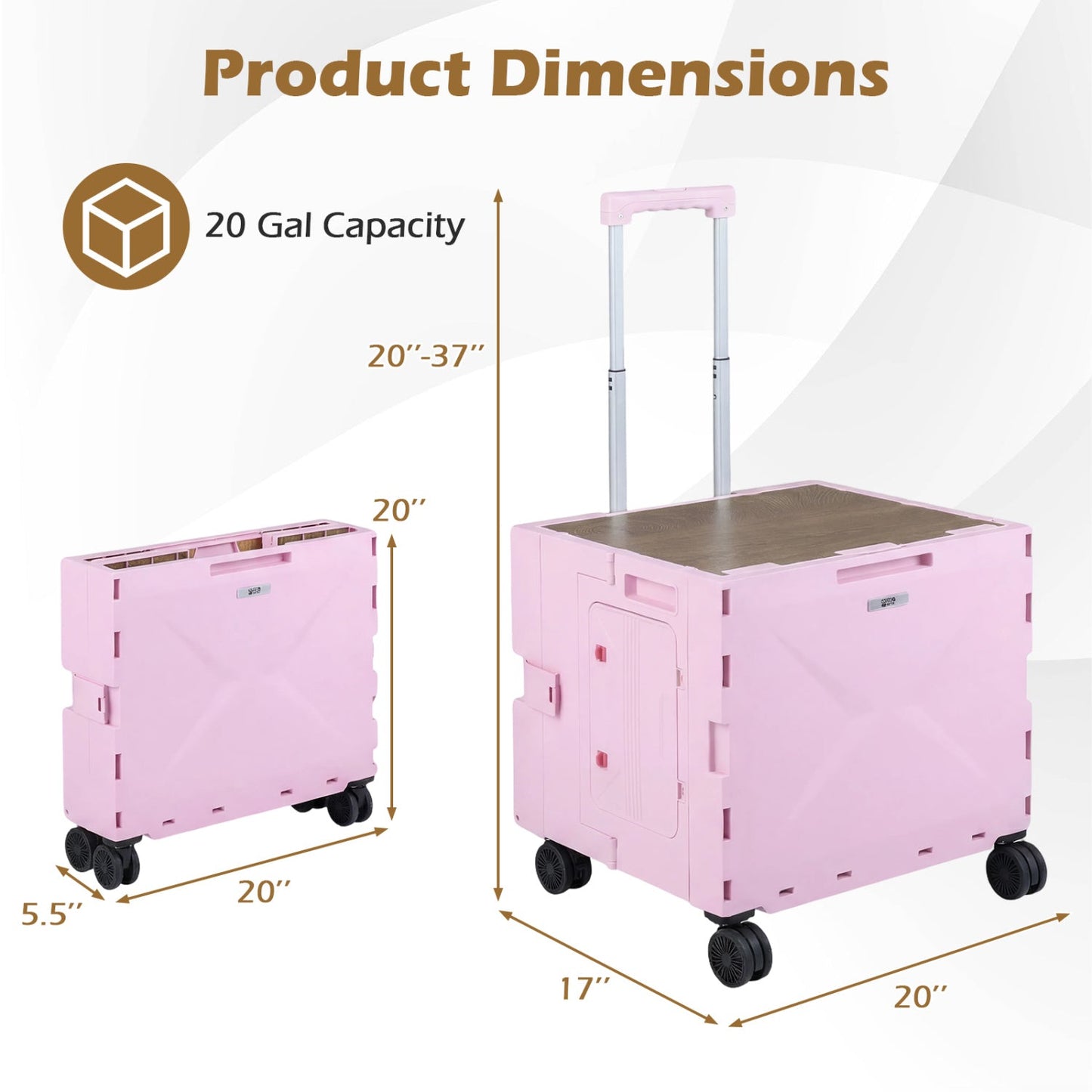 Foldable GemGear pink utility cart with 4 wheels, cup holder, 20 Gal capacity on Tampa Home & Garden Store