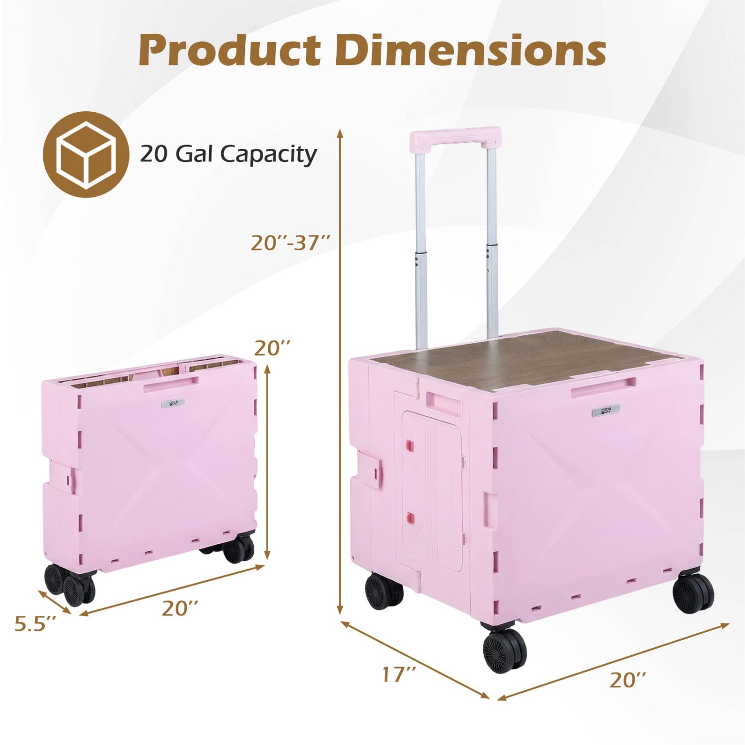 Foldable GemGear pink utility cart with 4 wheels, cup holder, 20 Gal capacity on Tampa Home & Garden Store