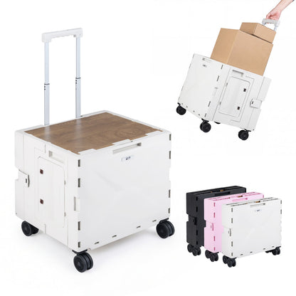 Foldable GemGear utility cart white with wood top and four wheels on Tampa Home & Garden Store
