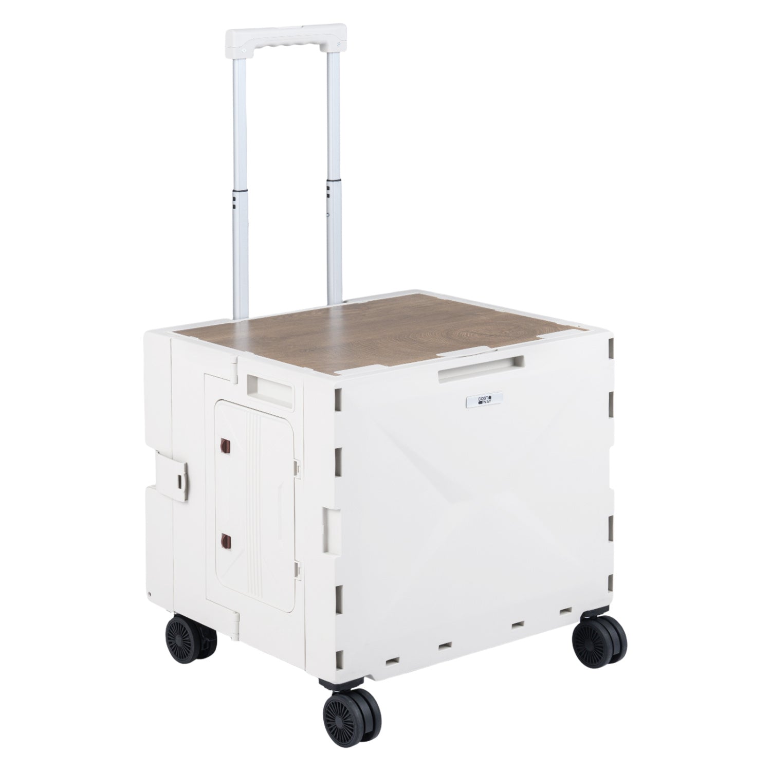 GemGear foldable utility cart with wood top, cup holder, white frame, four caster wheels on Tampa Home & Garden Store