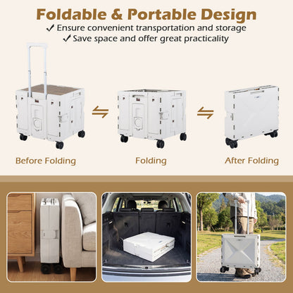 Foldable Utility Cart GemGear white with wood top, 4 swivel wheels & cup holder on Tampa Home & Garden Store
