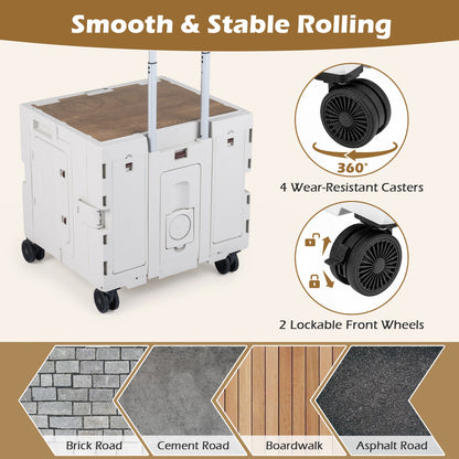 GemGear Foldable Utility Cart with wood top and white body on 4 rotating casters on Tampa Home & Garden Store