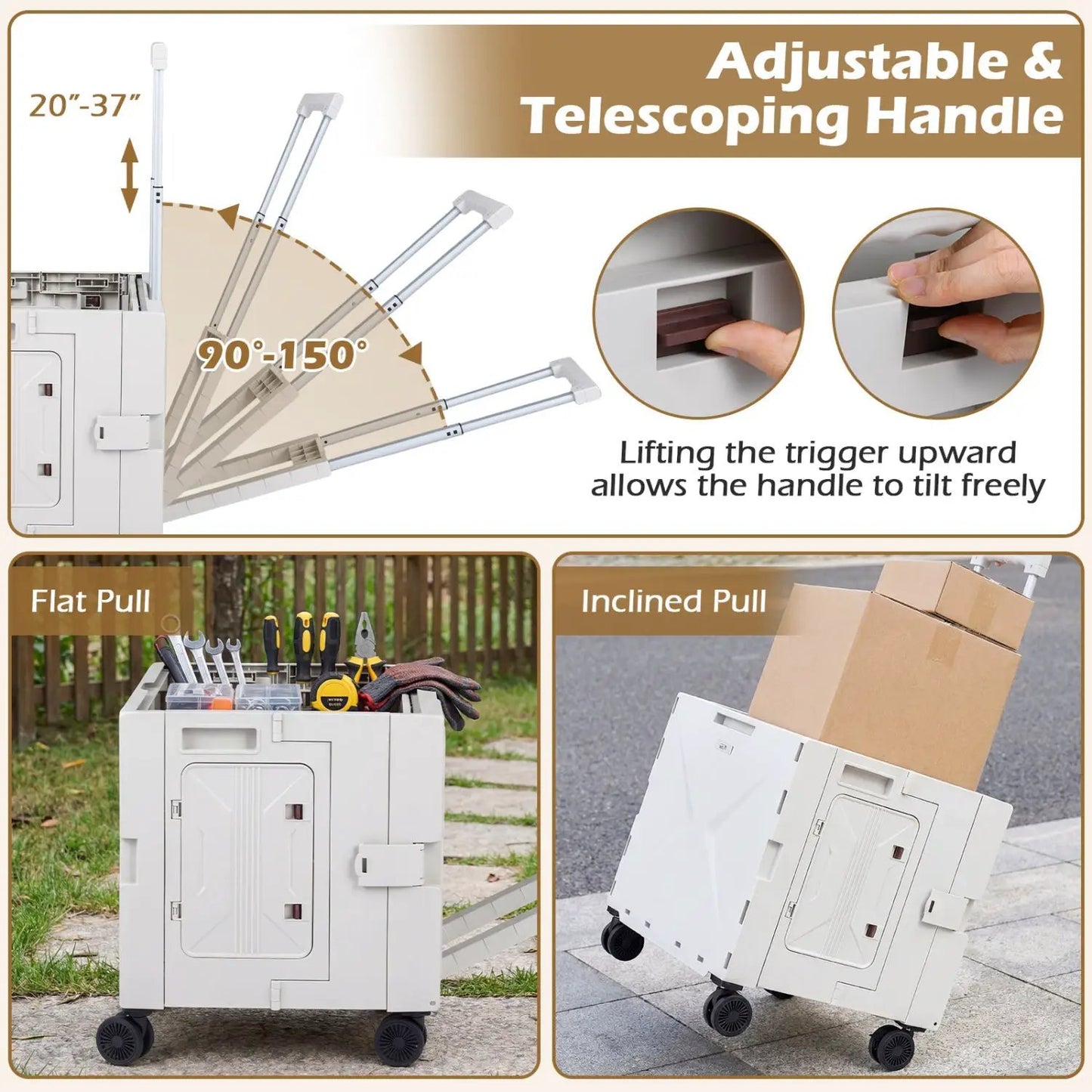 Foldable Utility Cart with Cup Holder and Wheels
