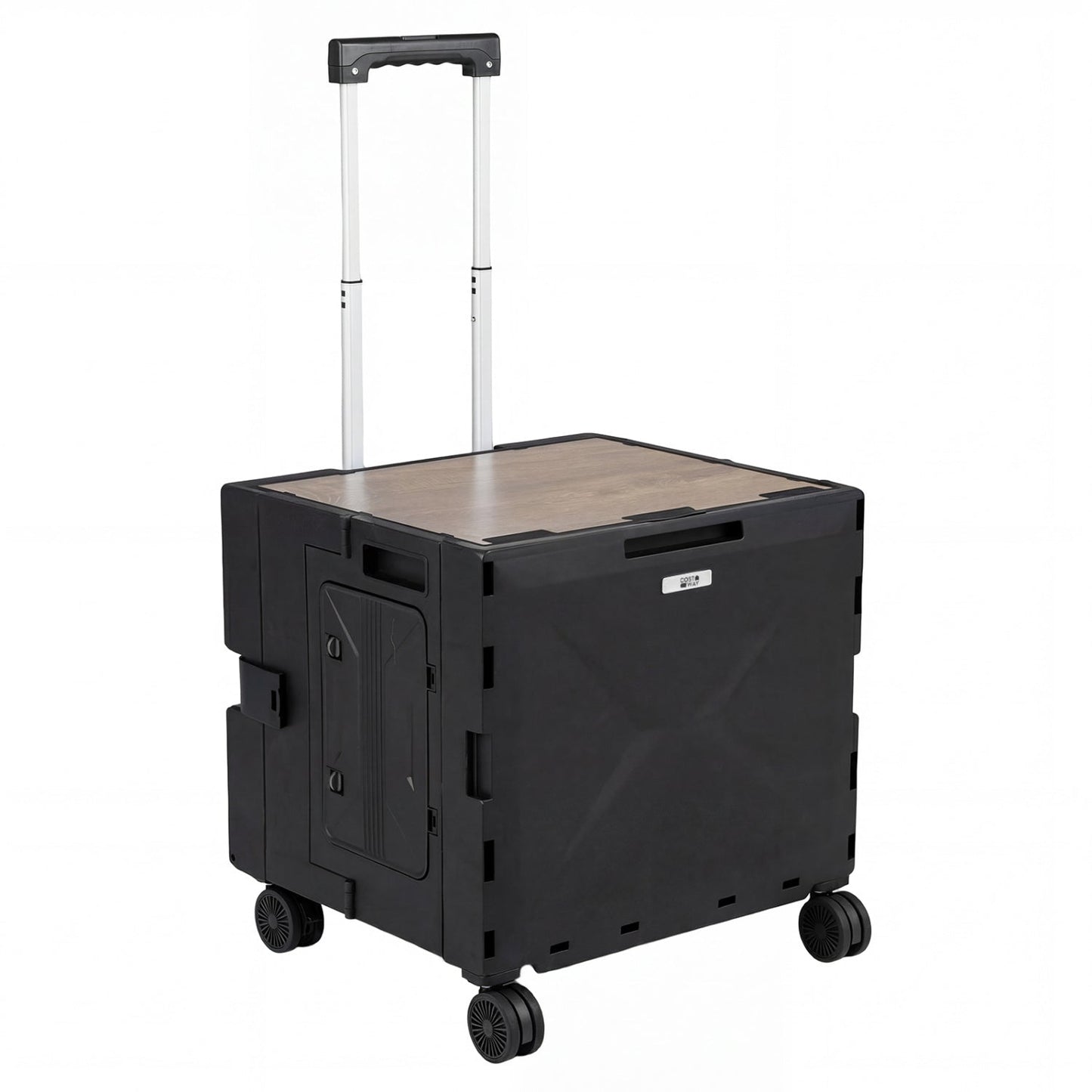 GemGear Foldable Utility Cart on four wheels with telescoping handle and wood top black on Tampa Home & Garden Store