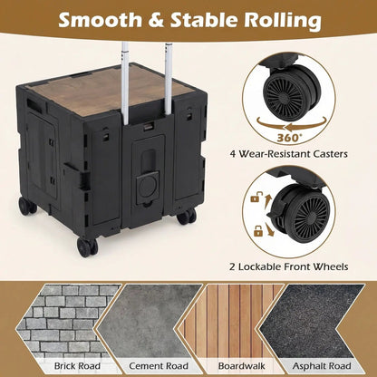 Foldable Utility Cart with Cup Holder and Wheels