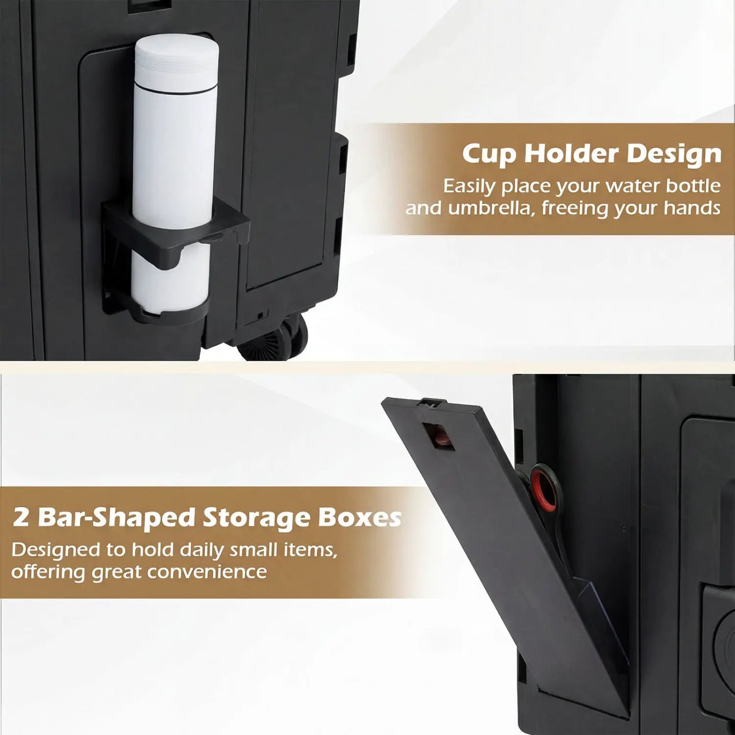 Foldable Utility Cart with Cup Holder and Wheels