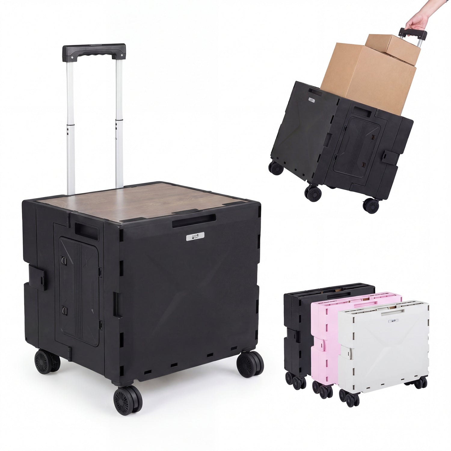 GemGear foldable utility cart with four rotate wheels, extendable handle and wood-look top on Tampa Home & Garden Store