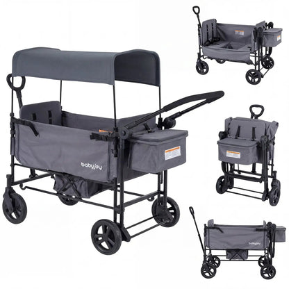 Foldable Wagon Stroller for 2 Kids with Canopy