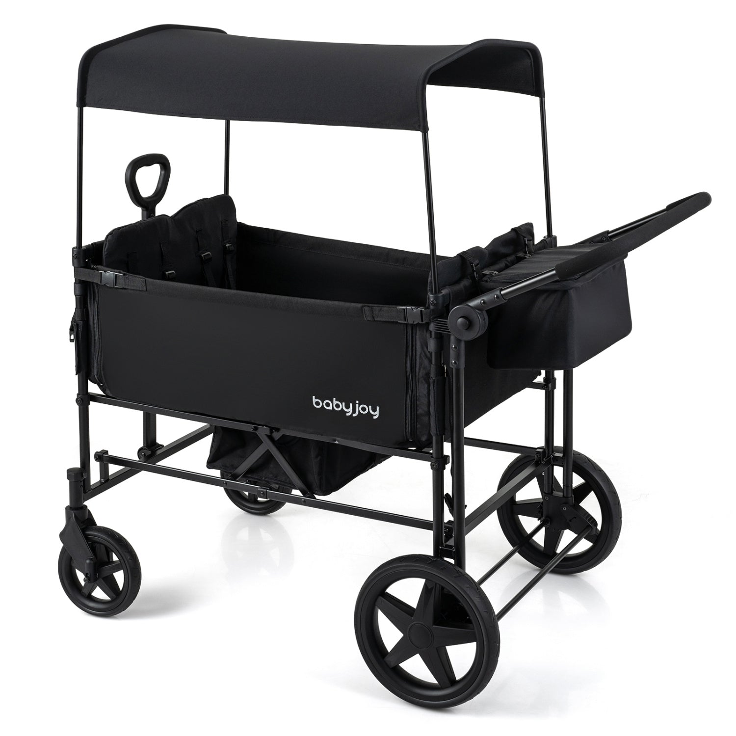 Foldable wagon stroller for 4 kids, black with removable canopy, Babyjoy on Tampa Home & Garden Store