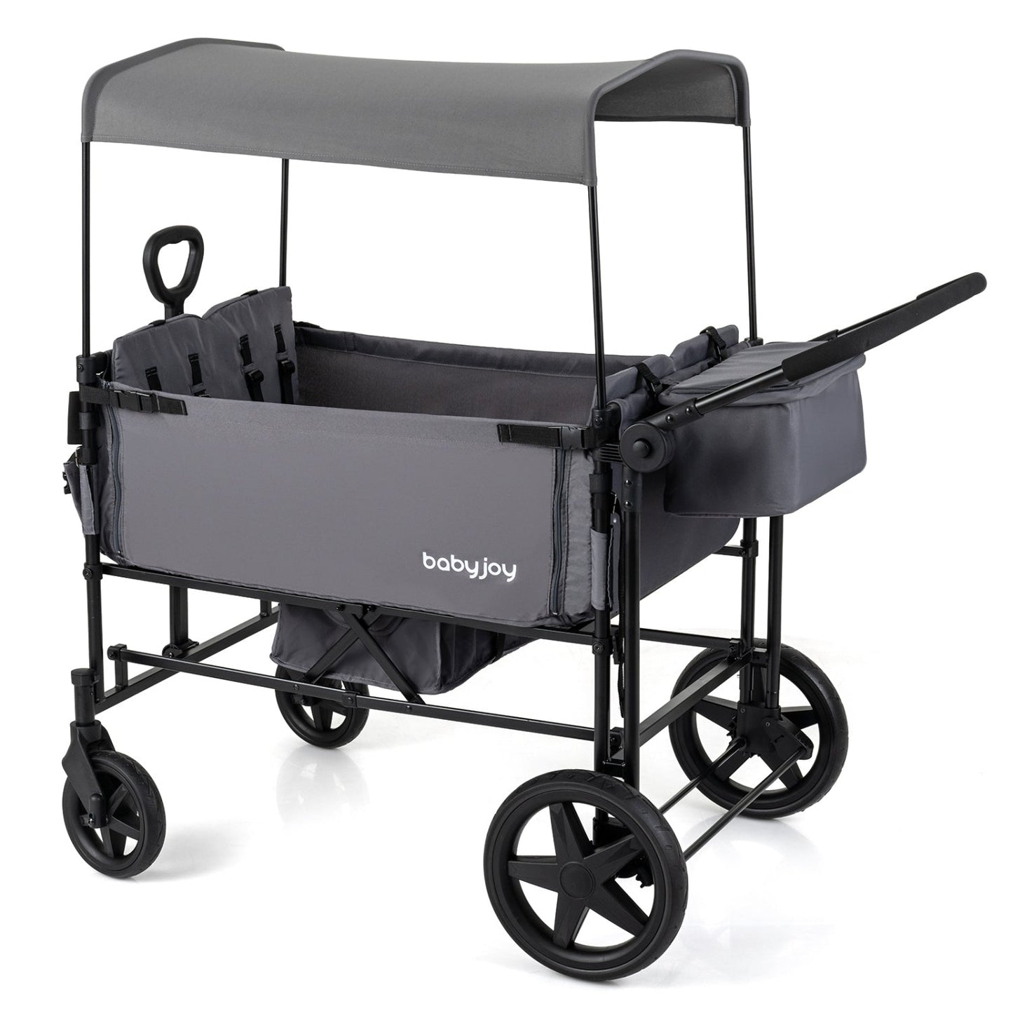 Foldable wagon stroller for 4 kids with gray removable canopy and adjustable push by babyjoy on Tampa Home & Garden Store