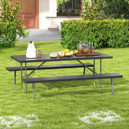 Folding Picnic Table Set with Metal Frame and All-Weather HDPE Tabletop  Umbrella Hole-Black - Tampa Home & Garden Store