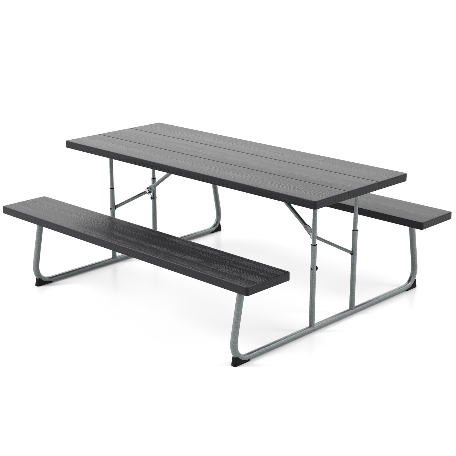 Folding Picnic Table Set with Metal Frame and All-Weather HDPE Tabletop  Umbrella Hole-Black - Tampa Home & Garden Store