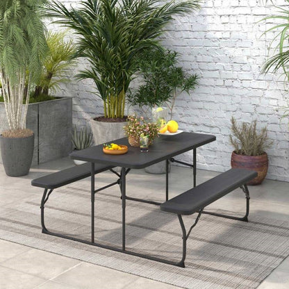 Folding Picnic Table with 2 Benches Outdoor Patio Dining Set in Black - Tampa Home & Garden Store