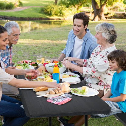 Folding Picnic Table with 2 Benches Outdoor Patio Dining Set in Black - Tampa Home & Garden Store