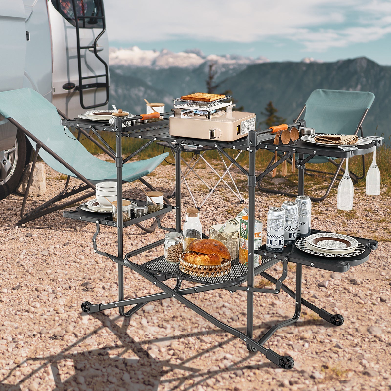 Folding Portable Outdoor Cook Station with Heat-Resistant Aluminum Tabletop - Tampa Home & Garden Store