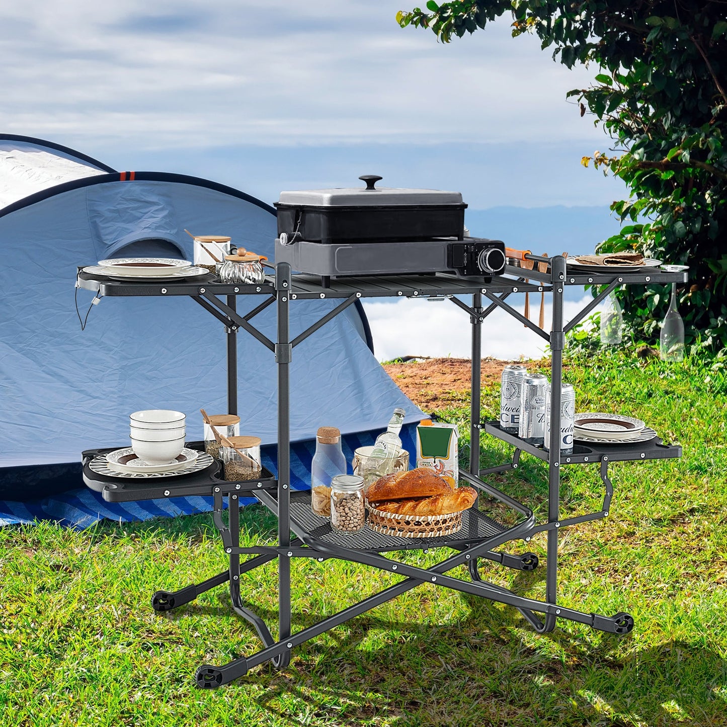 Folding Portable Outdoor Cook Station with Heat-Resistant Aluminum Tabletop - Tampa Home & Garden Store