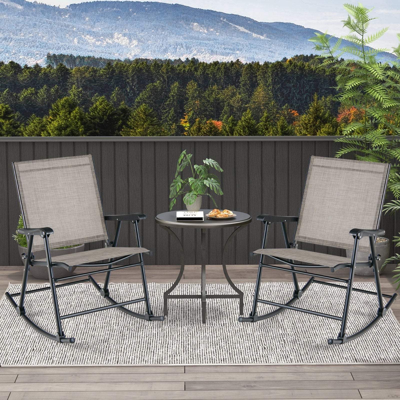 Folding Rocking Chair with Breathable Seat Fabric Set of 2-Brown - Tampa Home & Garden Store