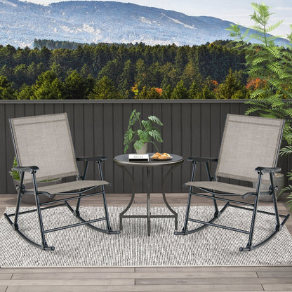 Folding Rocking Chair with Breathable Seat Fabric Set of 2-Brown - Tampa Home & Garden Store