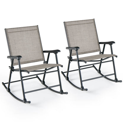 Folding Rocking Chair with Breathable Seat Fabric Set of 2-Brown - Tampa Home & Garden Store
