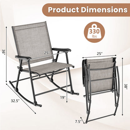 Folding Rocking Chair with Breathable Seat Fabric Set of 2-Brown - Tampa Home & Garden Store