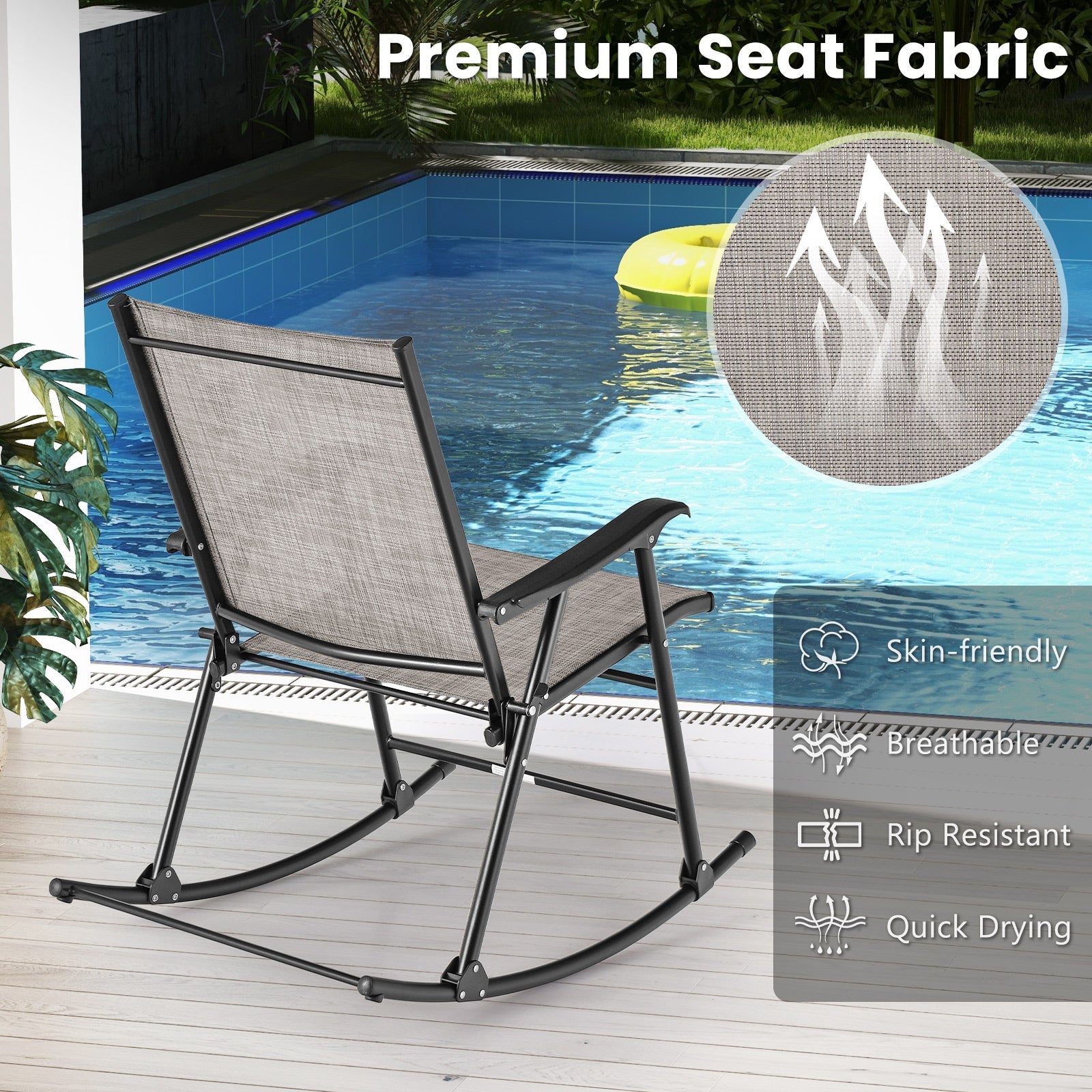 Folding Rocking Chair with Breathable Seat Fabric Set of 2-Brown - Tampa Home & Garden Store