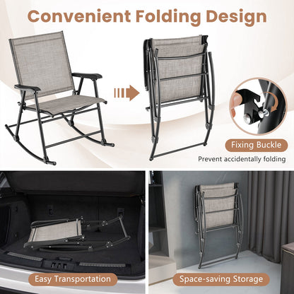Folding Rocking Chair with Breathable Seat Fabric Set of 2-Brown - Tampa Home & Garden Store