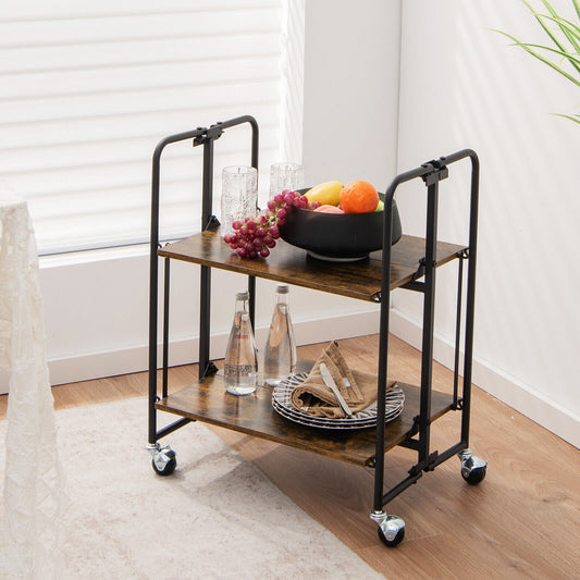 Folding Rolling Cart with Metal Frame-2-Tier - Tampa Home & Garden Store