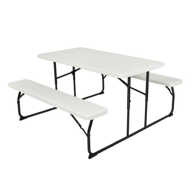 Folding White HDPE Picnic Table with 2 Benches Outdoor Patio Furniture Set - Tampa Home & Garden Store