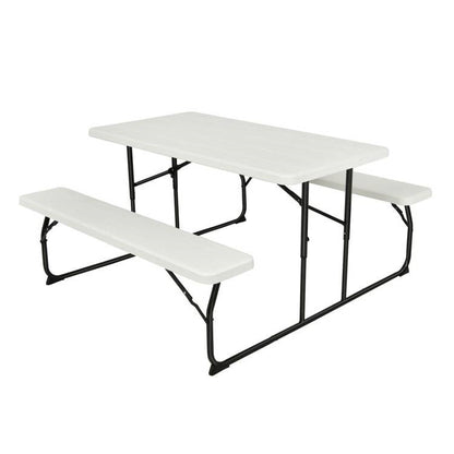 Folding White HDPE Picnic Table with 2 Benches Outdoor Patio Furniture Set - Tampa Home & Garden Store