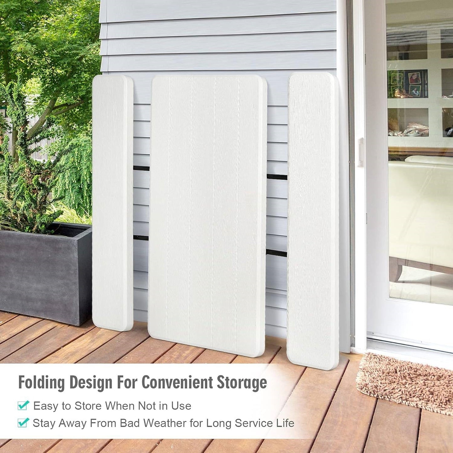 Folding White HDPE Picnic Table with 2 Benches Outdoor Patio Furniture Set - Tampa Home & Garden Store