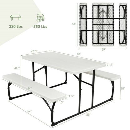 Folding White HDPE Picnic Table with 2 Benches Outdoor Patio Furniture Set - Tampa Home & Garden Store