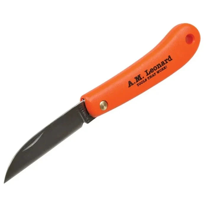 AM Leonard folding grafting knife with orange handle and folding blade Rivendell Distribution on Tampa Home & Garden Store
