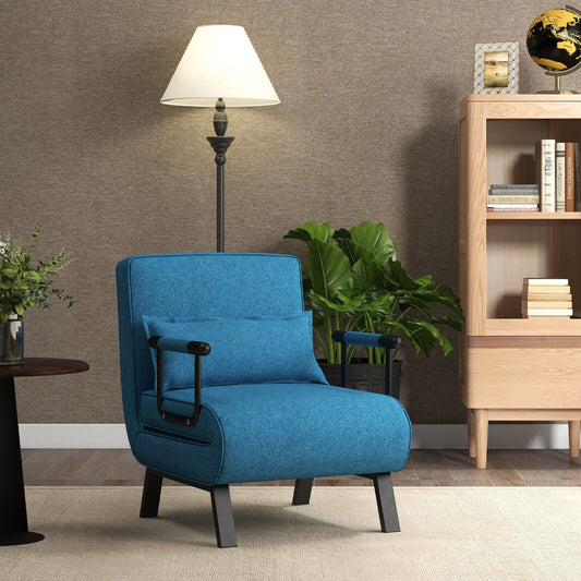 Folding 6 Position Convertible Sleeper Bed Armchair Lounge Couch with Pillow-Blue - Tampa Home & Garden Store