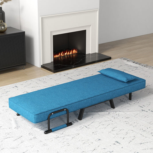 Folding 6 Position Convertible Sleeper Bed Armchair Lounge Couch with Pillow-Blue - Tampa Home & Garden Store